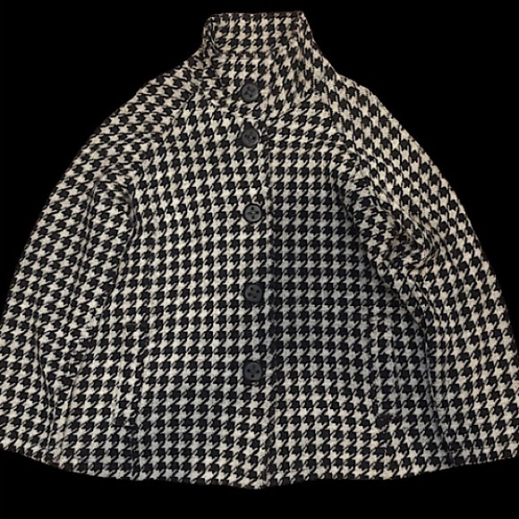 COLDWATER CREEK Black and White Houndstooth Single Breast Cape Coat Sz 1X - Picture 4 of 8